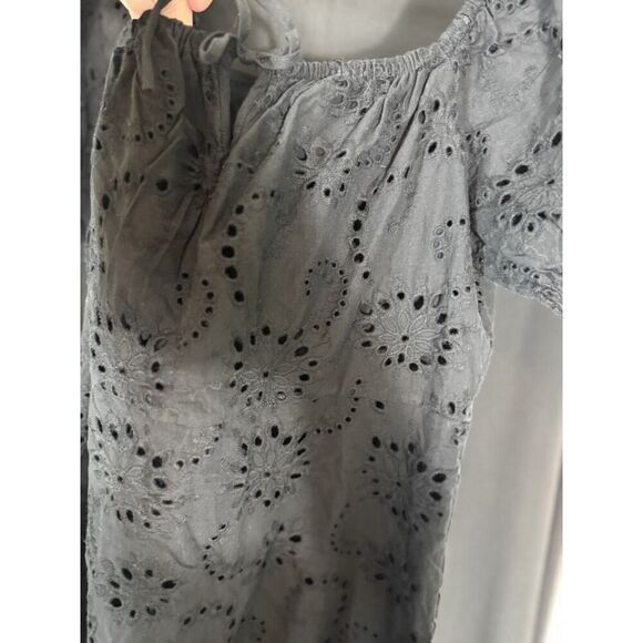 7 For All Mankind Wench Black Eyelet Lace Puff Sleeve Babydoll Dress Milkmaid L - Picture 5 of 7